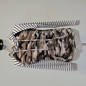 LILDY Super Soft Hoodie In Black White Stripes And Camo. Size S - M